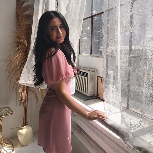 REVOLVE About Us Clarissa Tie Mini Dress in Blush - Picture 1 of 4